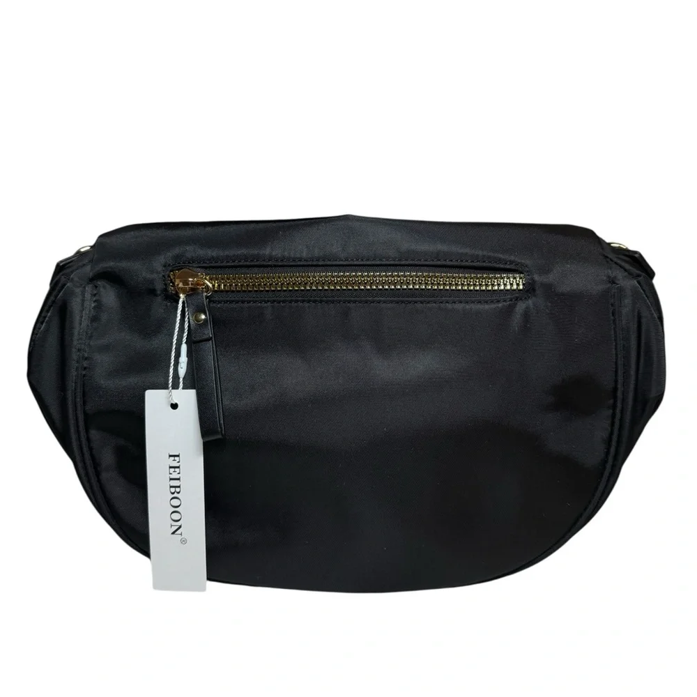 ✨🖤Black Bum Bag Crossbody Sling Bag - Wide Strap 🖤✨ NWT - Picture 6 of 7